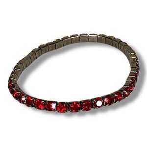 Vintage Silver Red Stretch Tennis Bracelet Formal Glam Goth Ruby Crystal